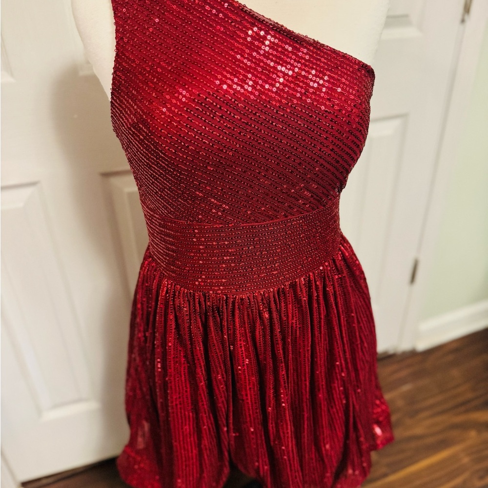Red Sequin One-Shoulder Dress